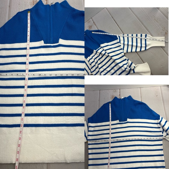 Striped Sweaters Half Zipper Long Sleeve Ribbed Knit Loose Oversized Pullover M - Picture 14 of 17